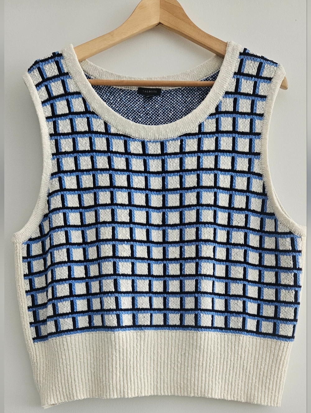 Talbots Textured Stitch Plaid Sweater Shell Size XL